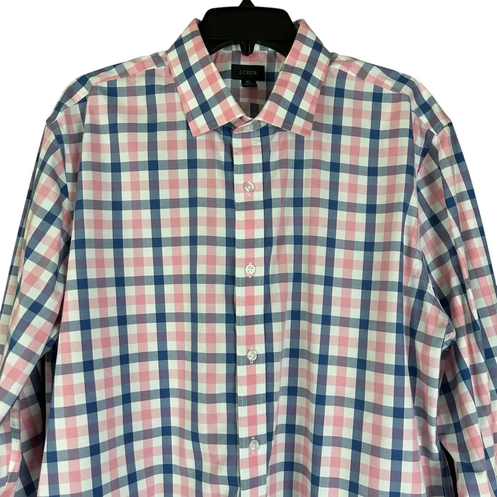 J.Crew Shirt Men Size XL Slim Fit Light Blue Pink Check Classic Preppy Button Up